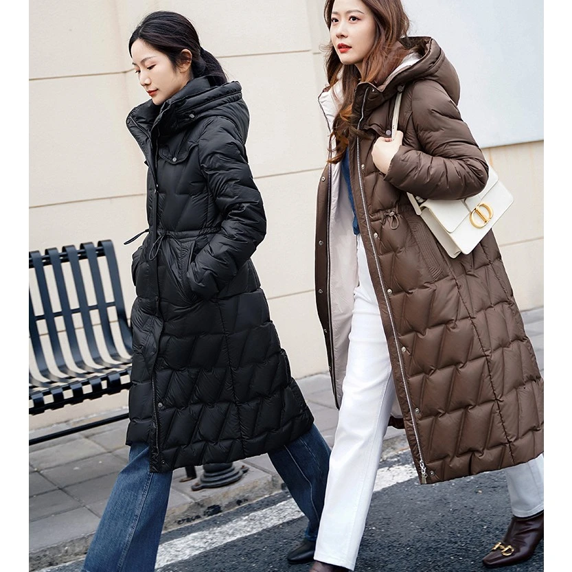 谭飞闪电羽绒服极寒系列松花江白鹅绒轻暖瘦收腰蜂巢压胶 长款