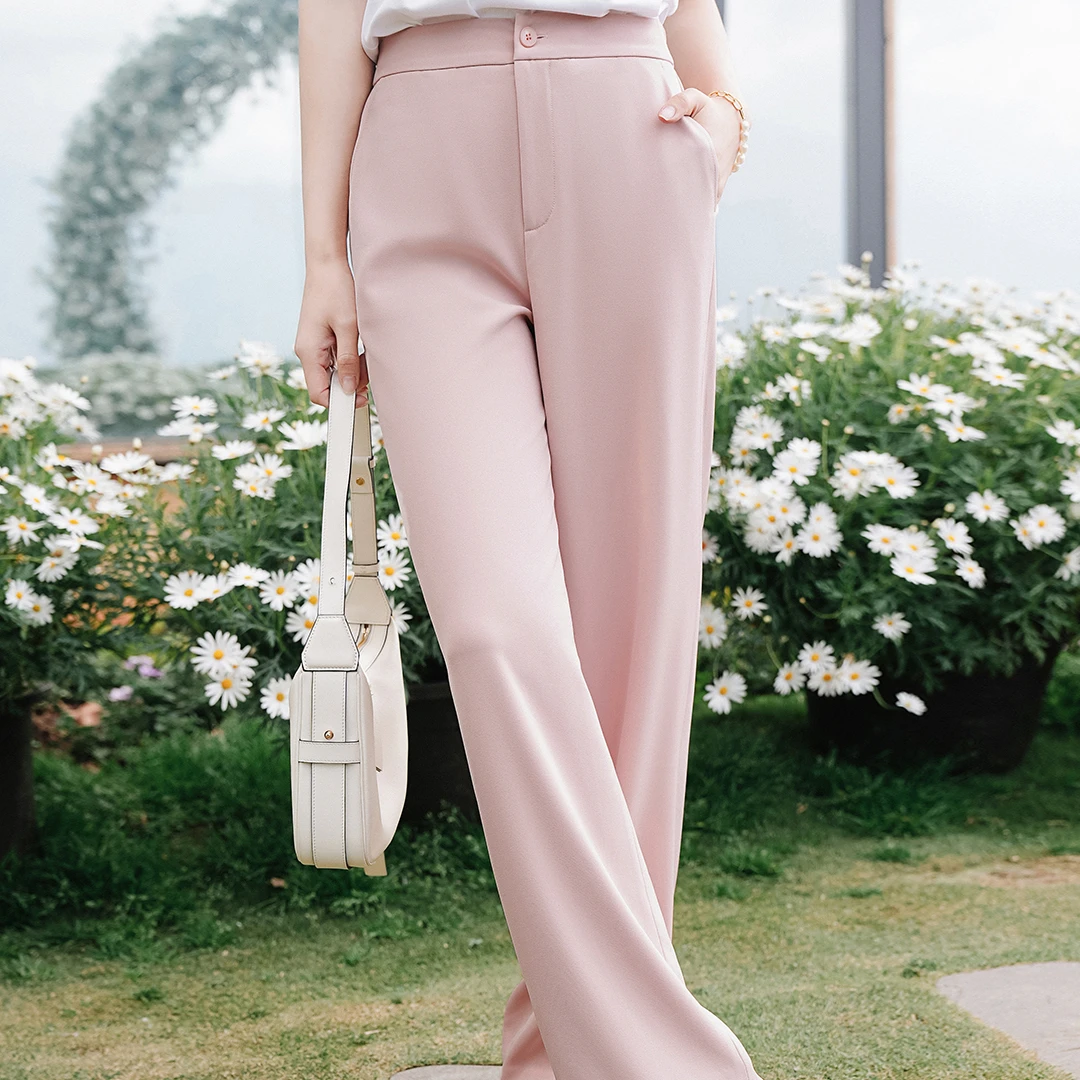 谭飞【乘风破浪阔腿裤】春夏白色休闲通勤垂阔感高腰阔腿裤显高ZB