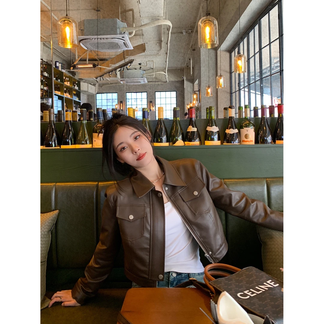 皮夹克时尚皮衣外套女秋季新款韩版宽松百搭简约机车短款洋W2