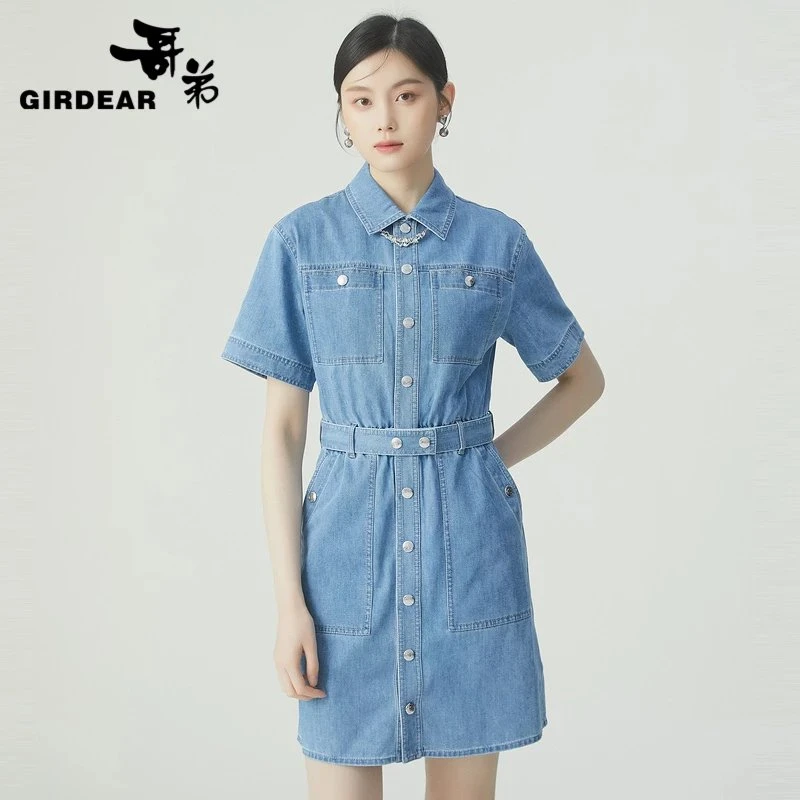 哥弟 腰带收腰亲肤柔软薄牛仔洋装1500530