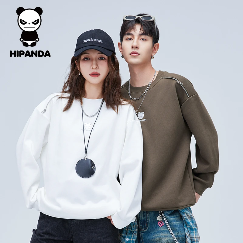 HiPanda秋冬情侣宽松潮流百搭圆领加绒印花春季长袖卫衣24AWWH077