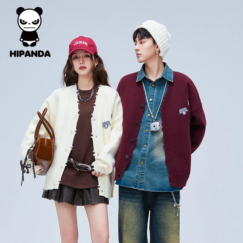 HiPanda针织开衫男女冬宽松百搭毛衣保暖情侣学院潮流24AWMH086