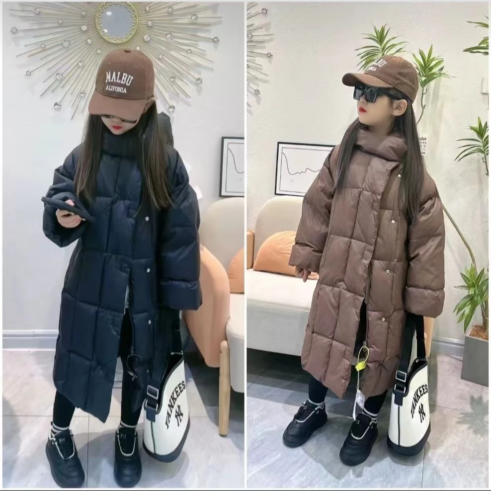 男女童冬季长款过膝保暖羽绒服2023新款洋气宽松百搭加厚外套