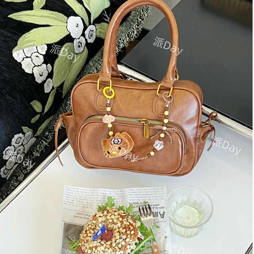 法式复古通勤双肩包秋冬单肩包大容量保龄球包