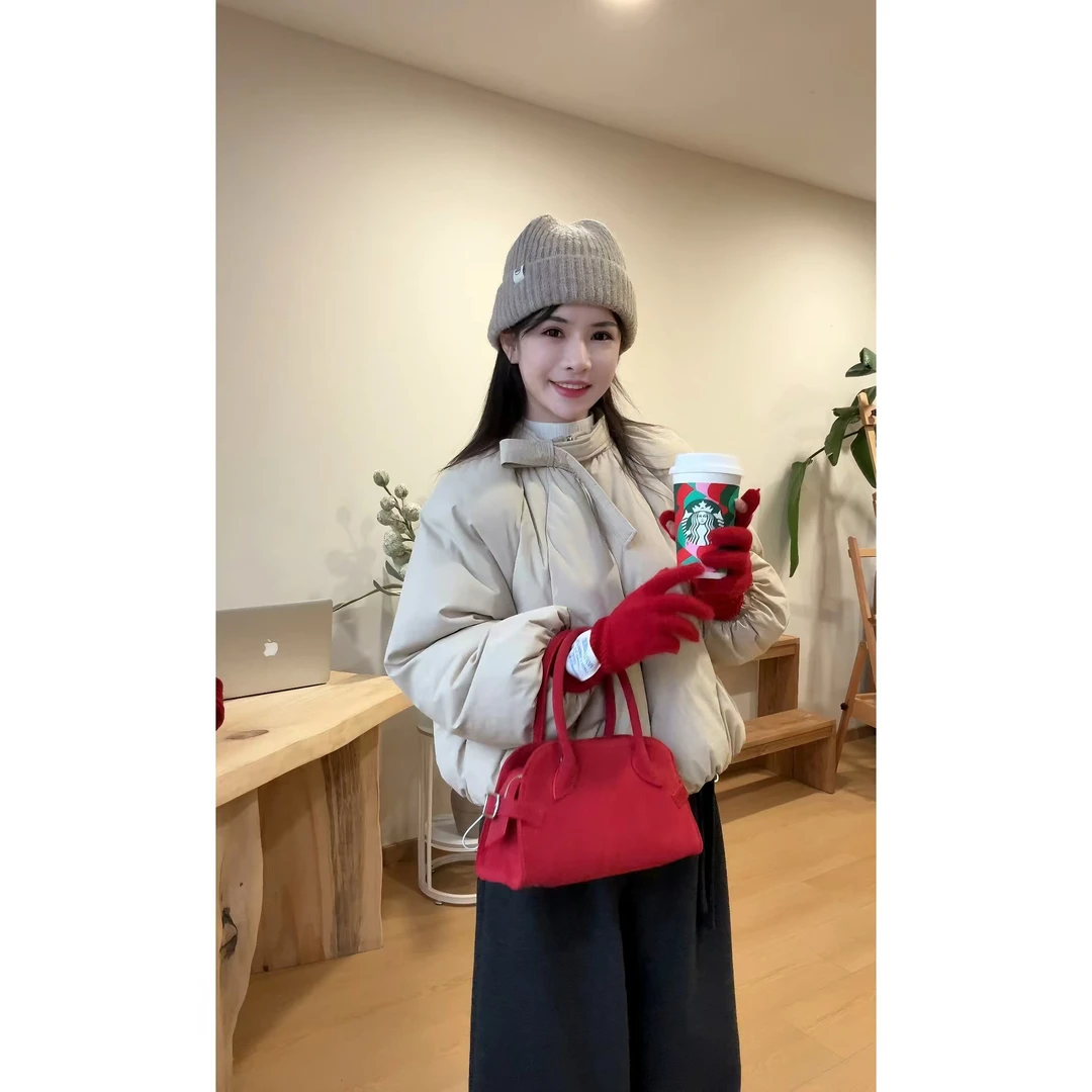 S0152-南瓜棉服 -冬款韩系加厚棉服圆领系带花苞抽绳短款厚外套女