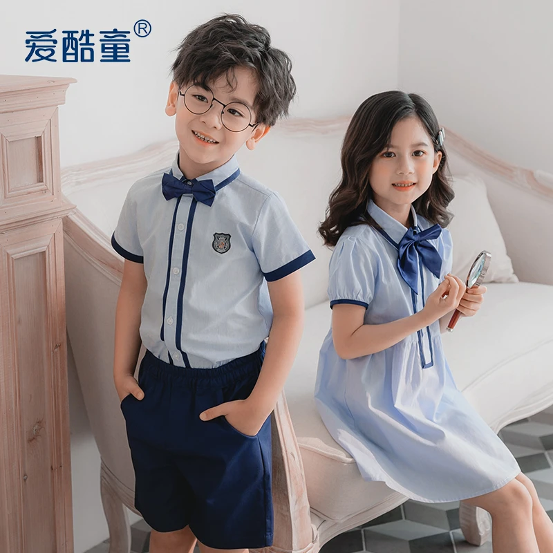 爱酷童夏季英伦风学院风女童蝴蝶结连衣裙学生校服班服幼儿园园服