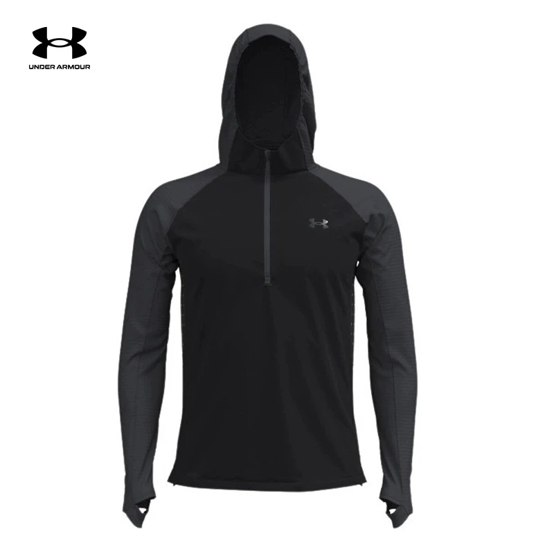 安德玛UA新款男士半拉链立领连帽跑步运动健身长袖套头衫1386708