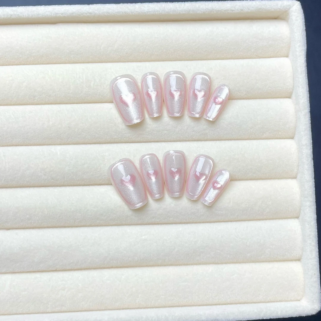 #25十年手工穿戴甲显白猫眼爱心可反复穿戴配工具包ins收纳盒裸色