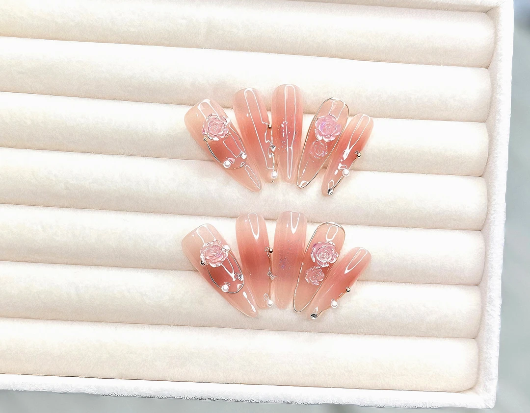 #362纯手工穿戴甲纯欲风裸色穿戴甲婚甲新娘甲日常百搭长尖款