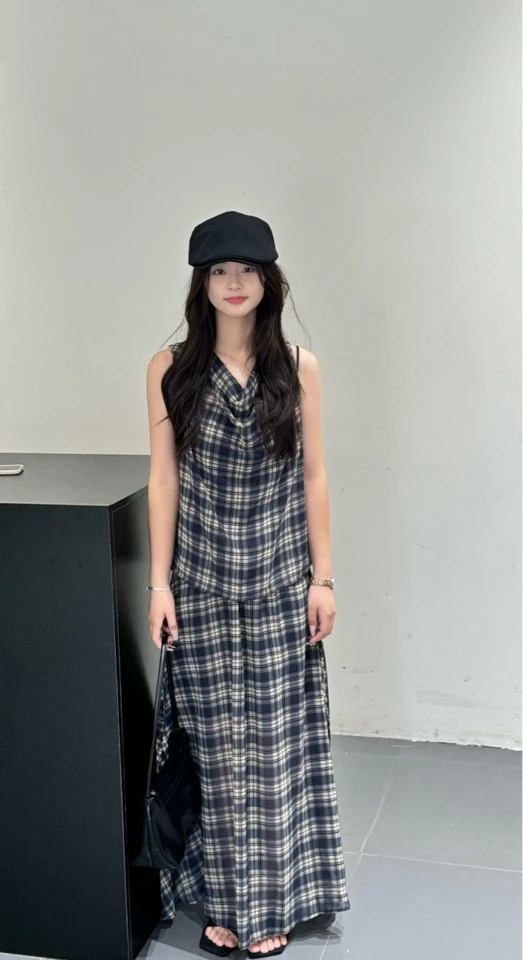 套装 显瘦 格子裙