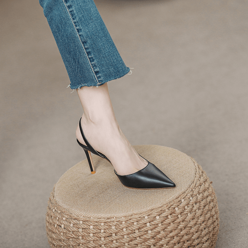 飞燕女鞋2024春夏新款法式包头单鞋气质小众高级感通勤黑色高跟鞋