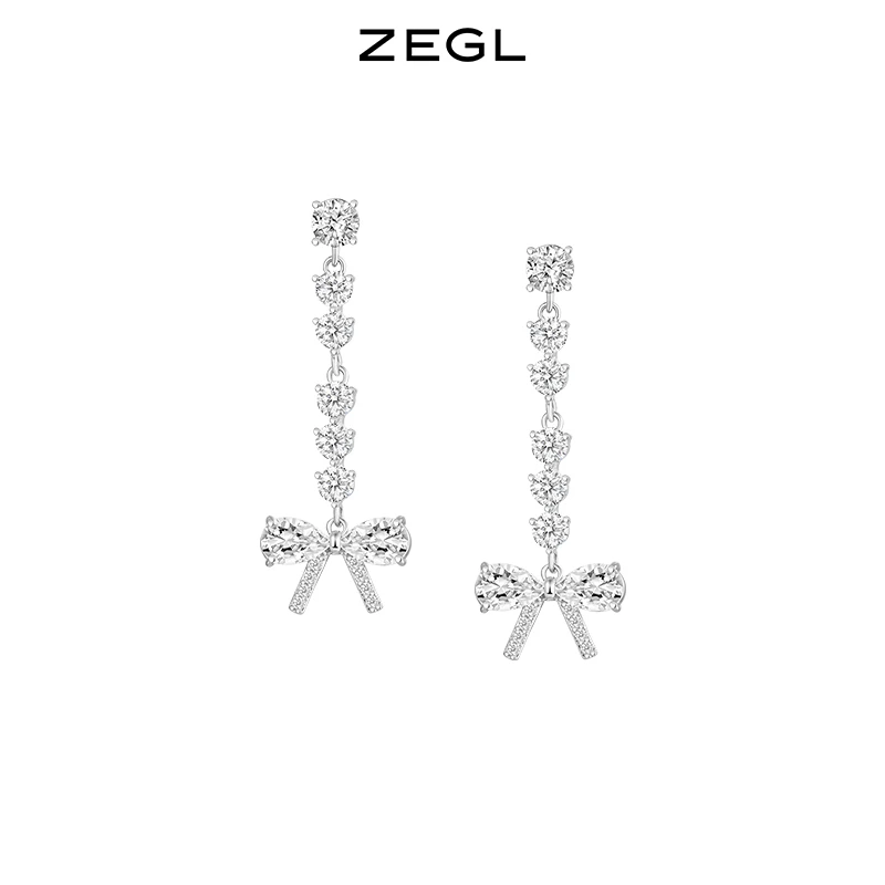 ZEGL 铜合金耳饰 蝴蝶结流苏耳环女小众百搭新款ins时尚925银耳饰