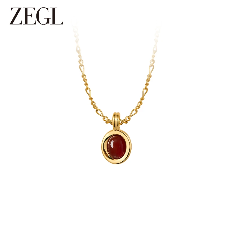 ZEGL 铜合金项链 红色圆牌项链小众女新款高级感百搭轻奢时尚饰品
