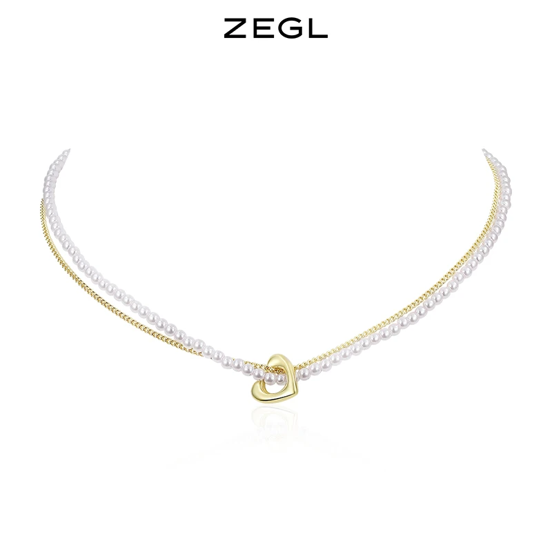 ZEGL 铜合金项链 巴洛克爱心项链双层叠戴时尚气质简约锁骨链