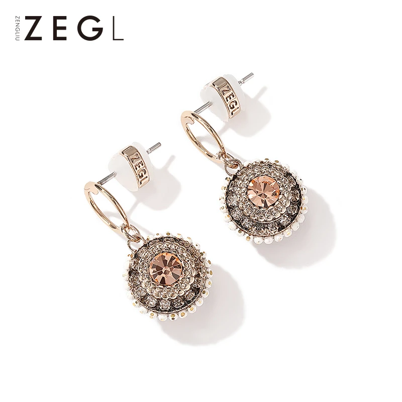 ZEGL 铜合金合成锆石耳饰 璀璨双面圆环耳环女气质高级感饰品配饰