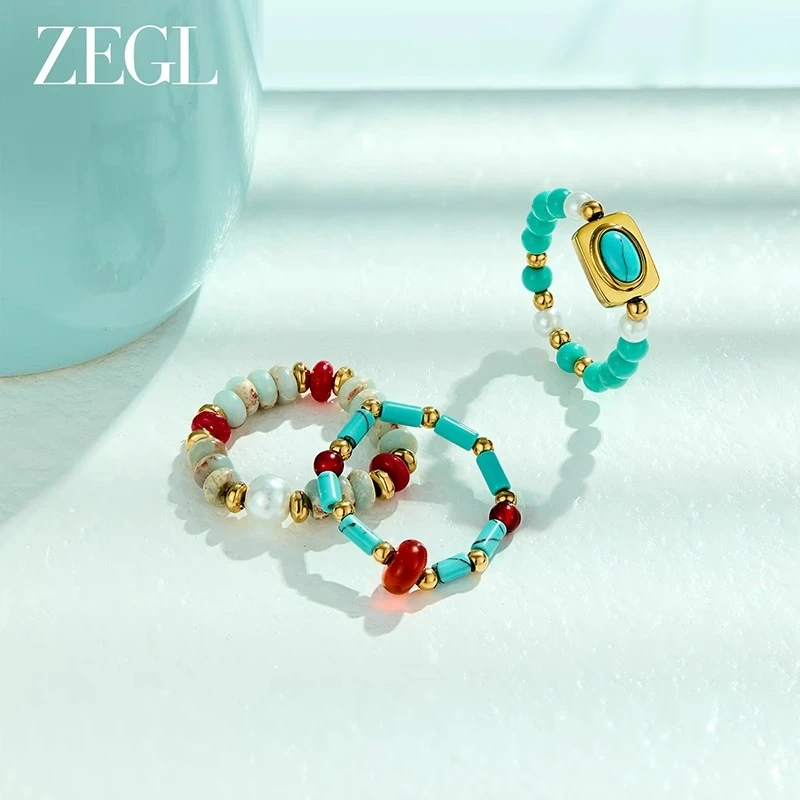 ZEGL 钛钢戒指 设计师小彩串戒指女设计时尚百搭多巴胺食指环DB