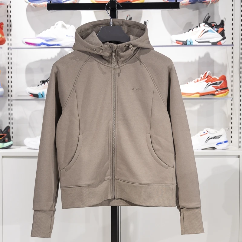 李宁女子卫衣2024冬季健身系列加绒保暖宽松开衫连帽外套AWDU624