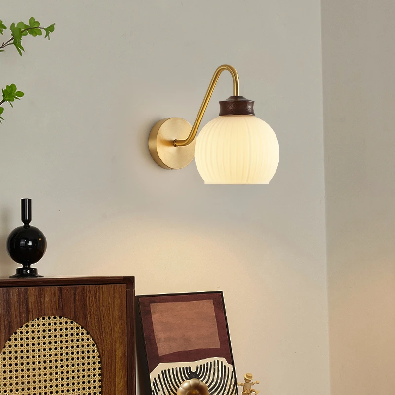 【顺家】全铜中古风2025年新款壁灯美式奶油现代简约灯具
