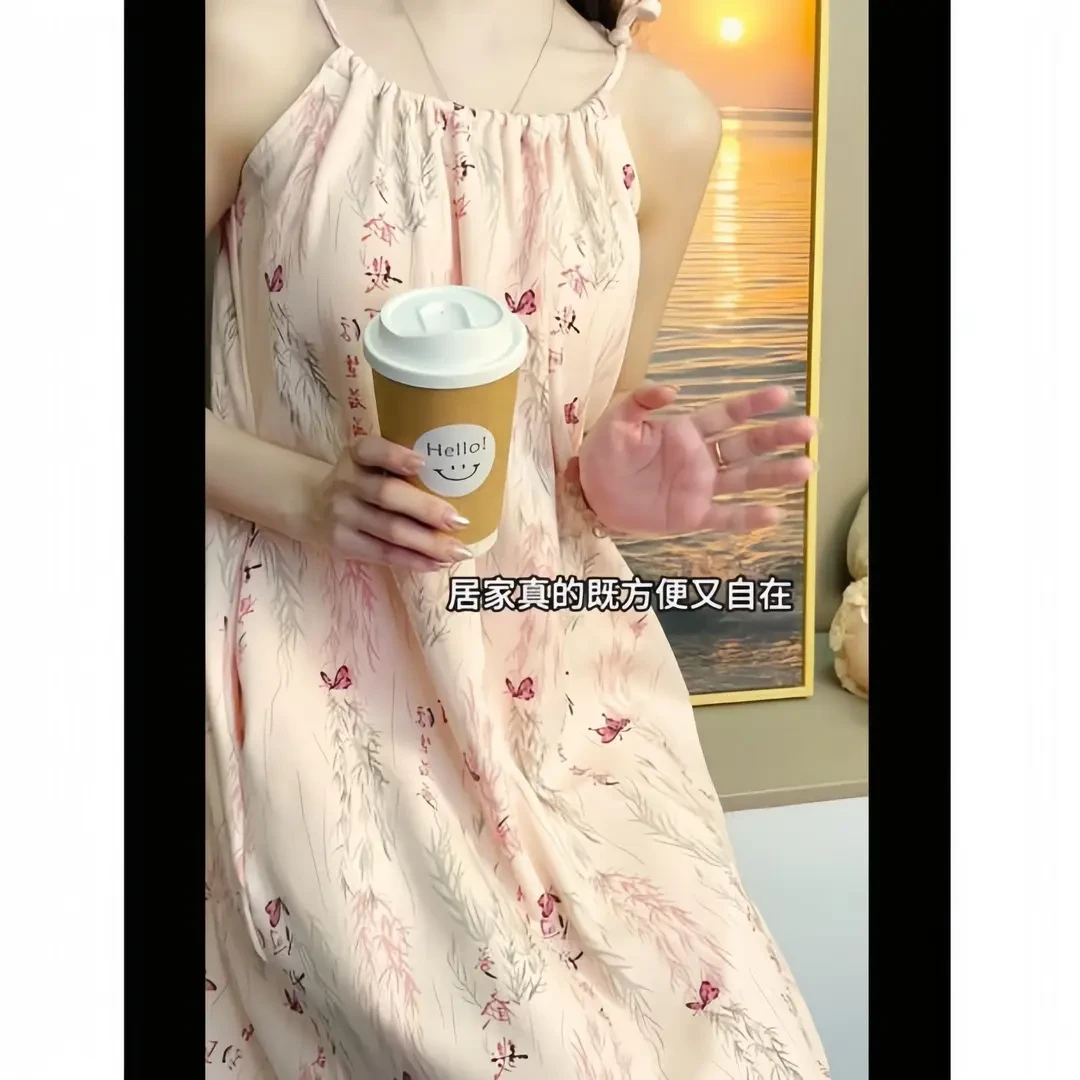 【现货】吊带自带胸垫宽松连衣裙家居服碎花夏季薄款居家印花甜美潮