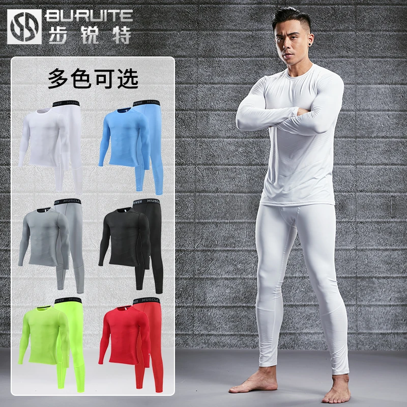 健身套装男春夏季薄款打底压缩紧身衣服运动速干跑步足球训练裤子
