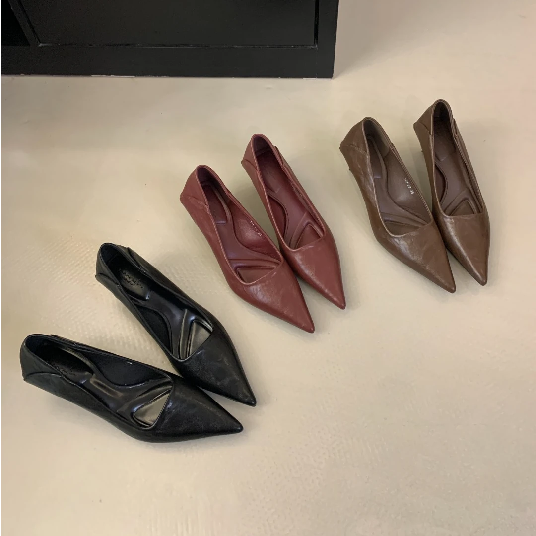 法式单鞋尖头小跟高跟鞋猫跟单鞋女2024年秋新款细跟鞋气质工作鞋