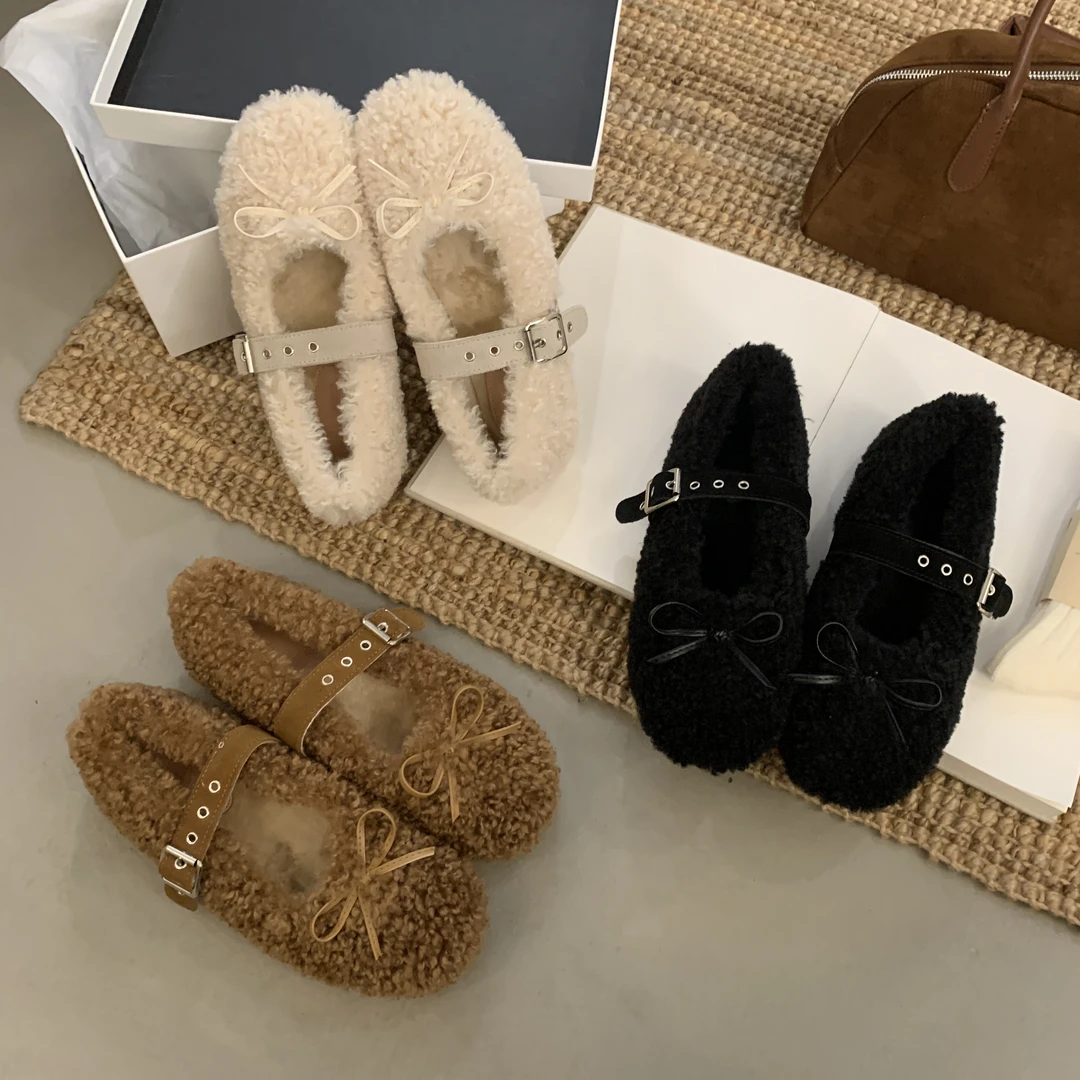 毛毛鞋女外穿加绒豆豆鞋2024年秋冬时尚新款棉瓢鞋女平底懒人鞋女