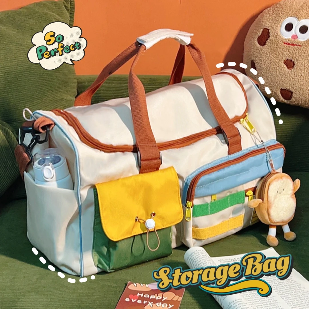 复古撞色旅行包大容量单肩男女健身斜挎运动包出差短途行李收纳包