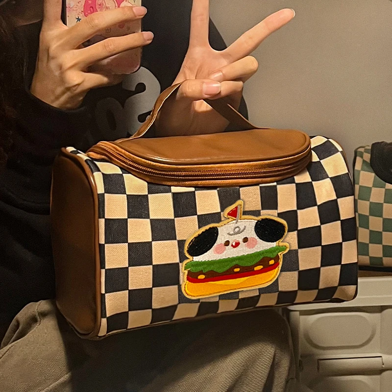 复古手提化妆包高中生便携式可爱大容量旅行护肤洗漱品整理收纳袋