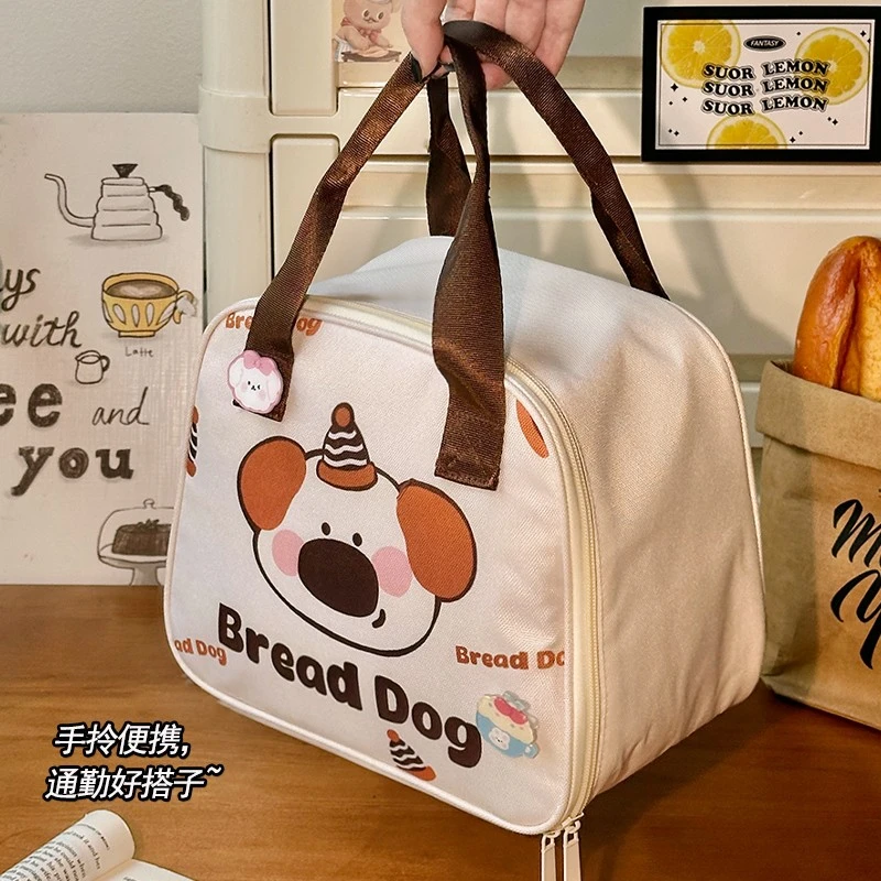 可爱小狗饭盒袋学生保温饭盒包手提便当包上班族装饭饭兜收纳袋子