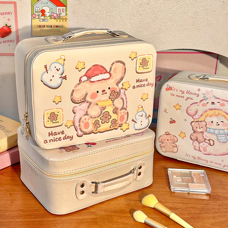 高颜值化妆包可爱卡通收纳箱简约防水女小众化妆师出门随身手提箱