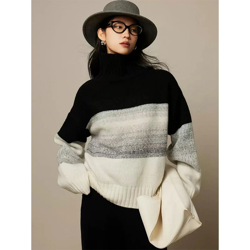 【黑白条】慵懒风高级感复古超好看设计感撞色条纹针织衫