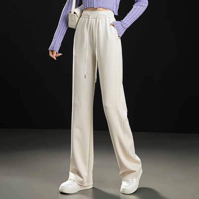 正品高端女裤秋季新款宽松窄版阔腿裤慵懒风直筒时尚百搭休闲裤子