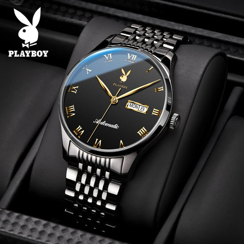 男士手表全自动机械表超薄真皮腕带防水夜光2023新款男表多功能潮