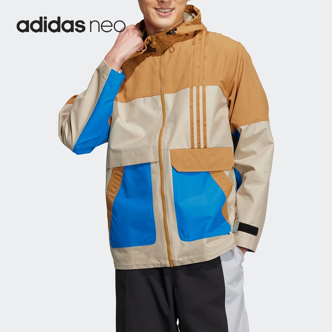 Adidas阿迪达斯2023秋冬新款防风运动拼接连帽休闲外套HN2427
