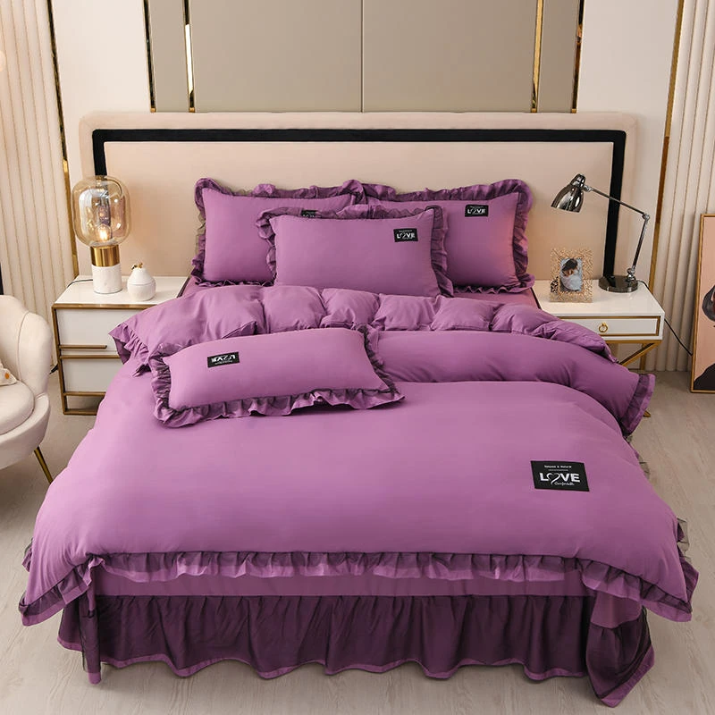 【宠粉浮力】韩版亲肤水洗磨毛纯色四件套床单款床裙四季可用网红