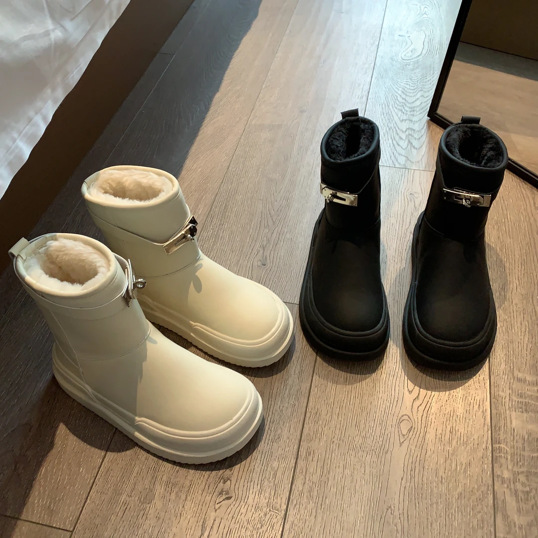 贾不假品牌-冬季女雪地靴2023新款洋气时尚流行保暖厚底休闲棉鞋