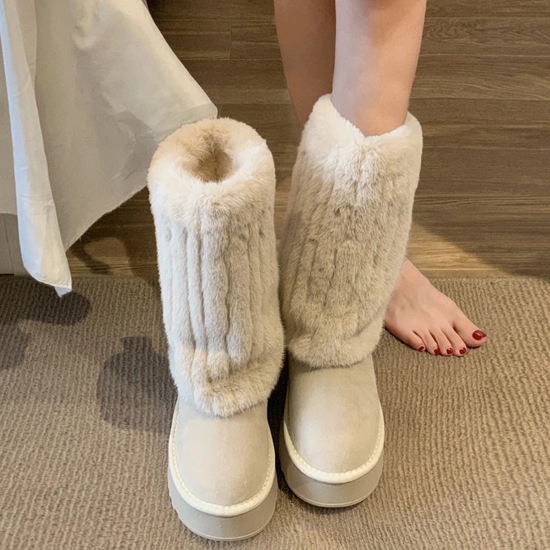 贾不假中筒棉靴女2023年冬季新款洋气百搭小个子厚底保暖雪地靴潮