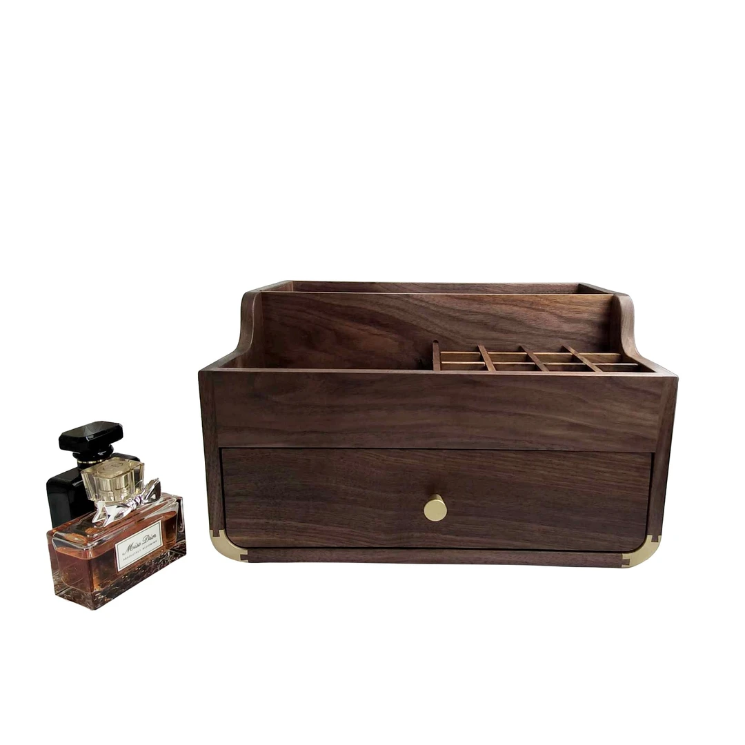 朽乐朶雅韵展界双层整理收纳盒上层置物下层收纳实心黄铜圆角榫卯