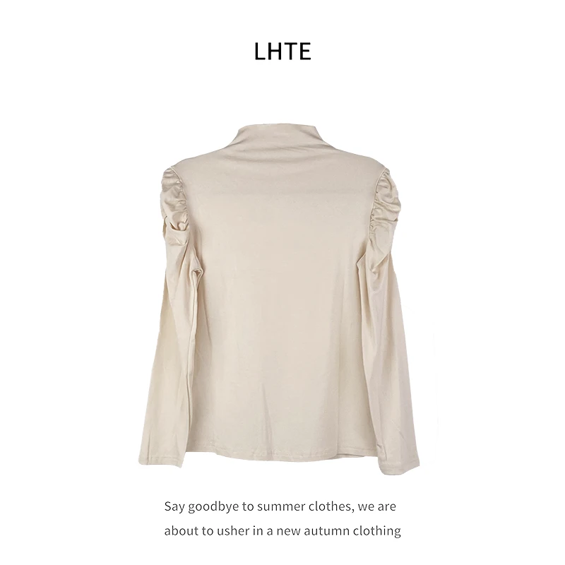 【青青定制】C0303大码女装米色堆堆领冬款内搭休闲长袖半高领打底