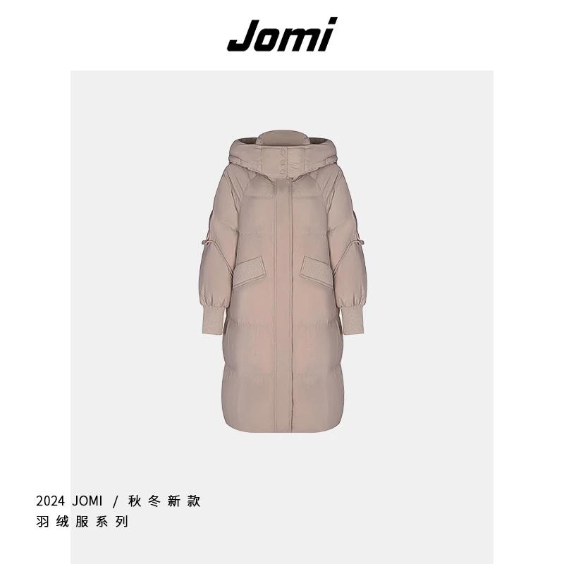 JOMI中长款连帽羽绒服螺纹收口长袖保暖外套A203