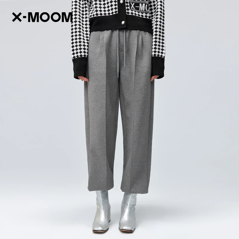 X--MOOM春季新款灰运动裤女宽松束脚哈伦显瘦休闲卫裤ZVCNS18353