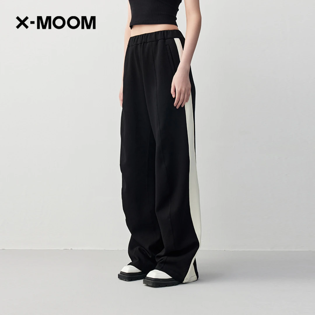 X--MOOM秋季新款高腰侧条纹针织直筒显瘦休闲裤ZWQNZ20202