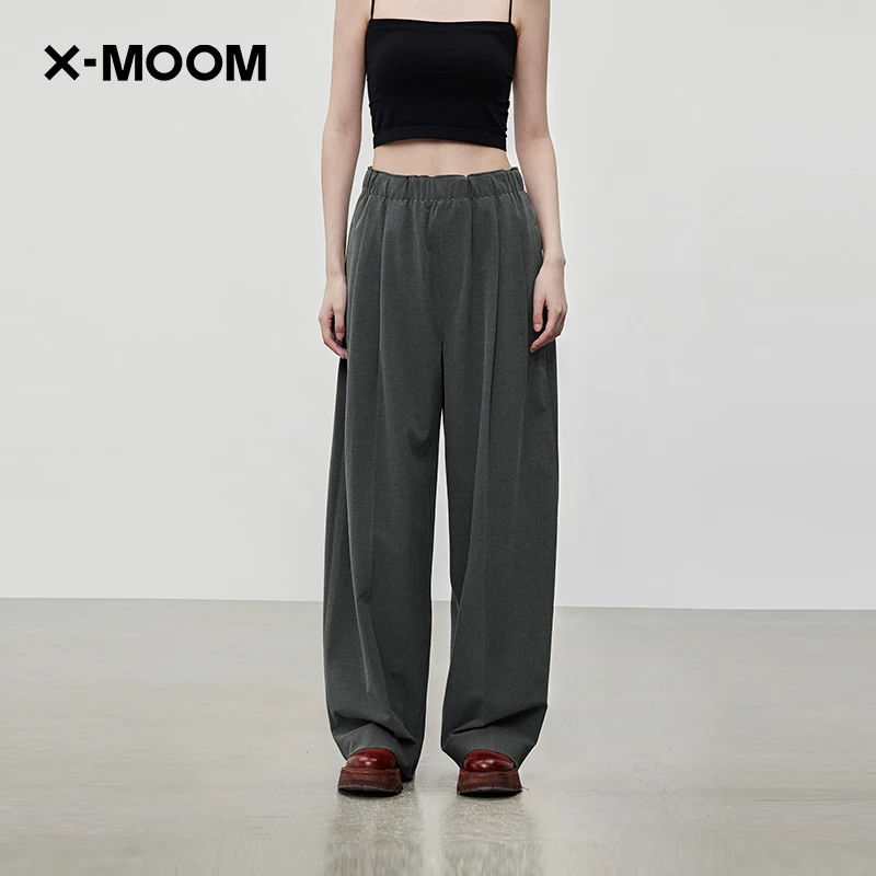 X--MOOM2024秋季新款橡筋腰直筒显瘦垂感高腰休闲裤ZXQNS20918