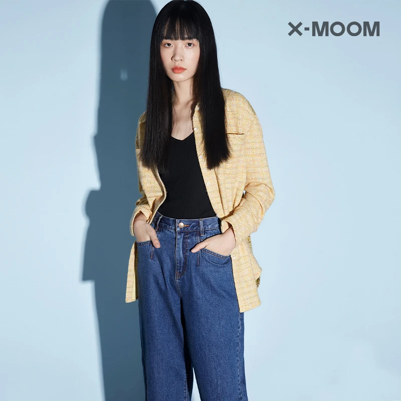 X-MOOMAB面小香风手工针织宽松拼接柔软衬衫撞色休闲ZUCCC16725
