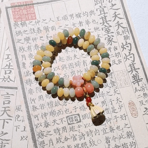 原生态多宝色菩提手串 算盘珠双圈莲蓬小花手作念珠文玩手持6x9mm