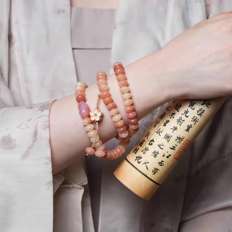 梅花三弄 粉色菩提手串99颗算盘珠手作文玩念珠精致小花（送盘玩袋