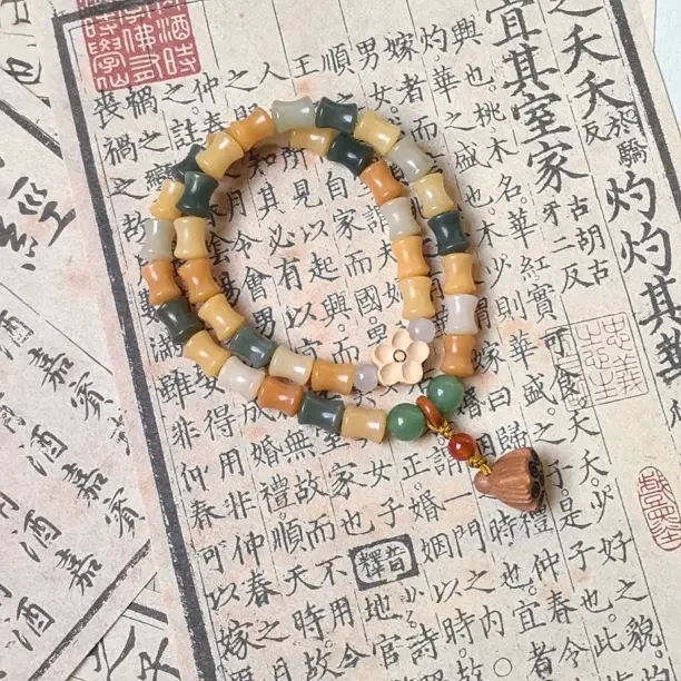 竹节菩提双圈手串多宝糖果色菩提子念珠手持莲蓬手作文玩（盘玩袋）