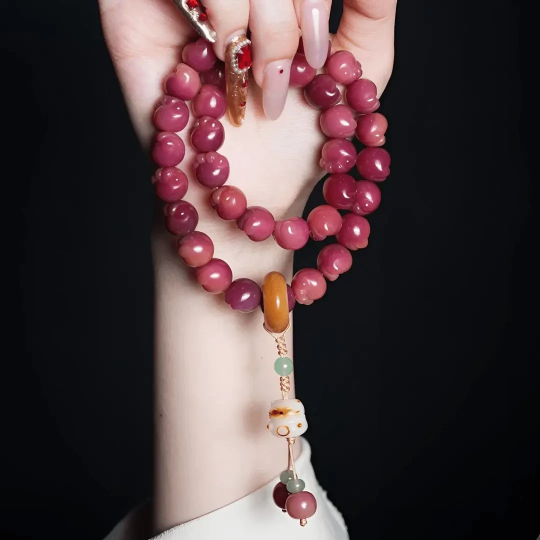 原创乌梅子酱雕刻猫爪手串菩提根学生女款双圈手持盘玩文玩手串