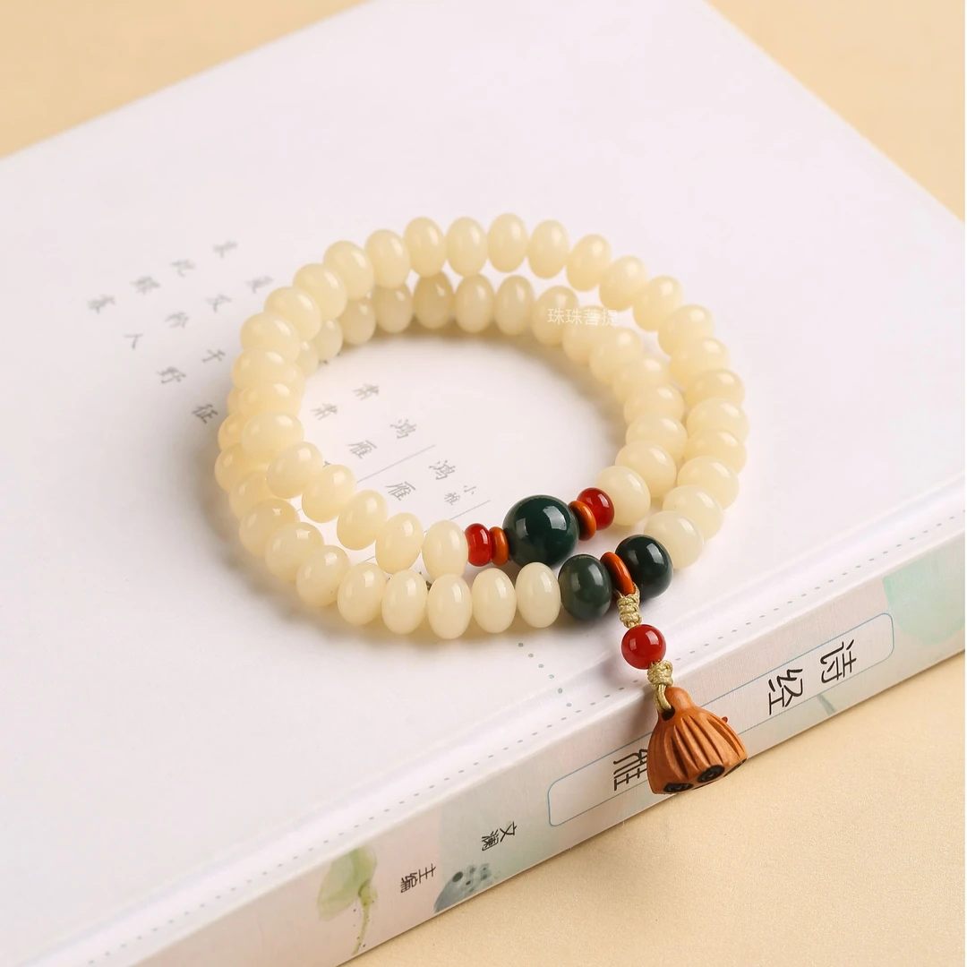 （有盘玩袋）奶油菩提手持算盘珠白菩提根双圈男女文玩莲蓬b