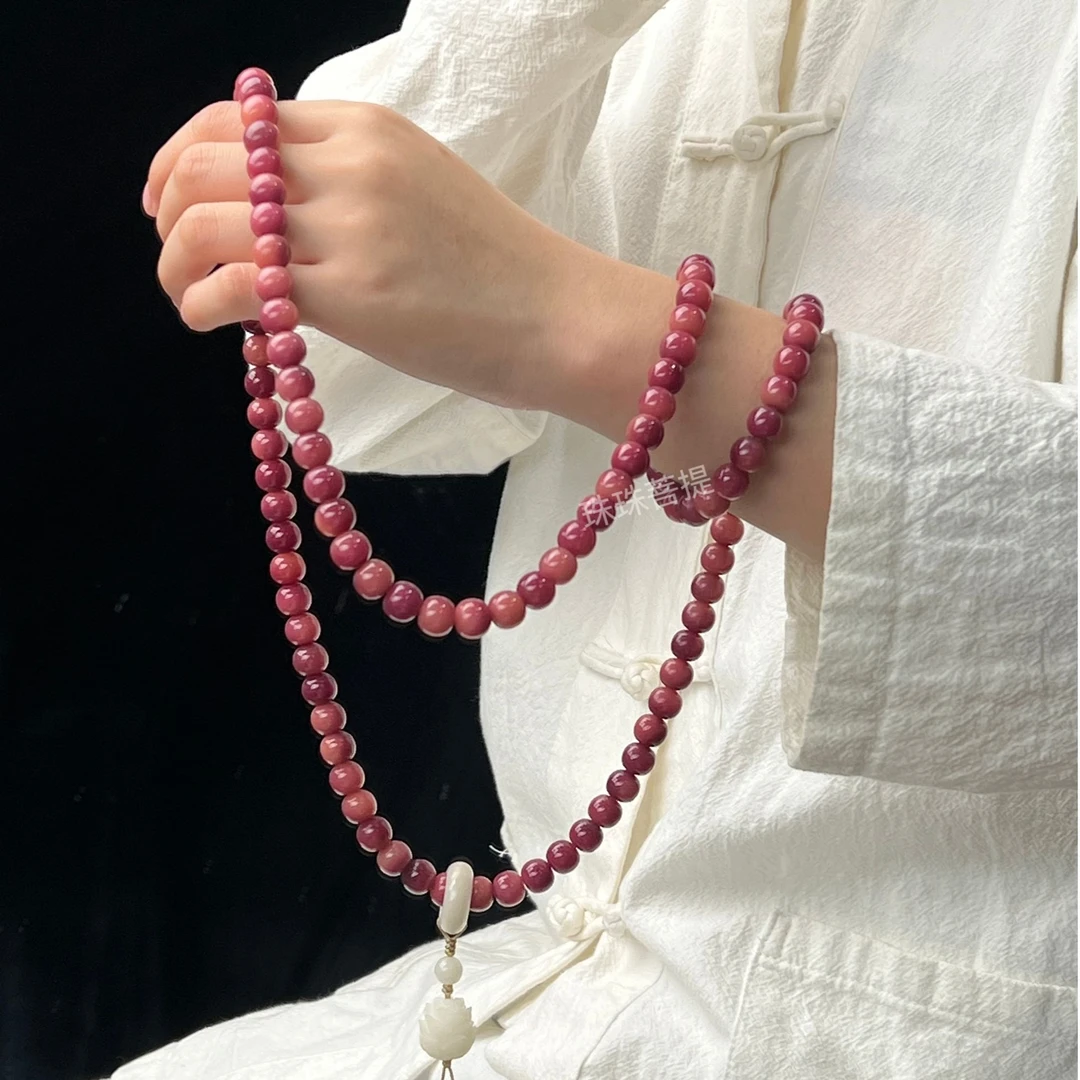 新国风 乌梅子酱108颗菩提念珠跑环手串白莲花菩提吊坠脖挂毛衣链